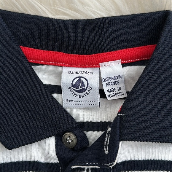 Petit Bateau white and navy stripe polo 8Y - Picture 3 of 3